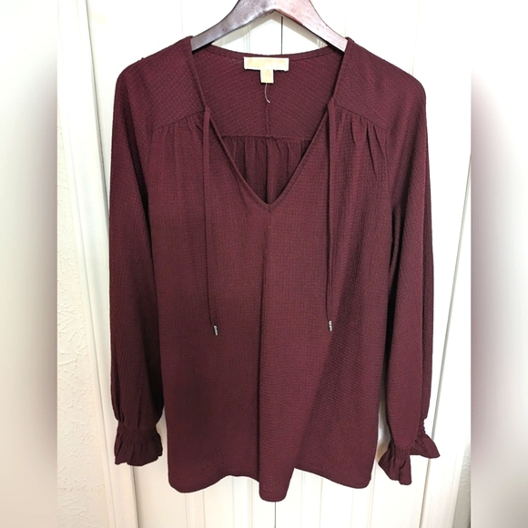 Michael Kors Long Sleeve Peasant Style Blouse Merlot/Burgundy - Picture 9 of 15